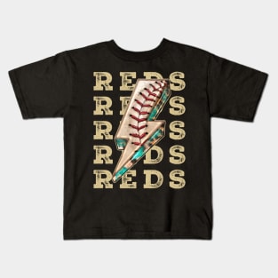 Aesthetic Design Reds Gifts Vintage Styles Baseball Kids T-Shirt